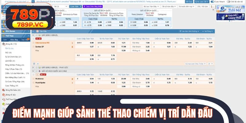 Điểm mạnh giúp sảnh thể thao chiếm vị trí dẫn đầu